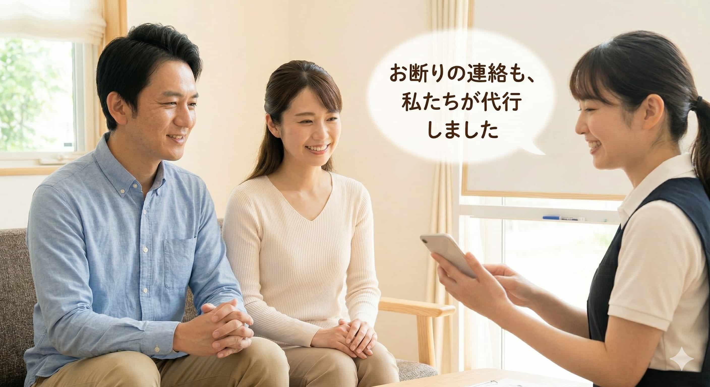 スタッフが紹介された会社を断りの代行を完了した様子のイメージ画