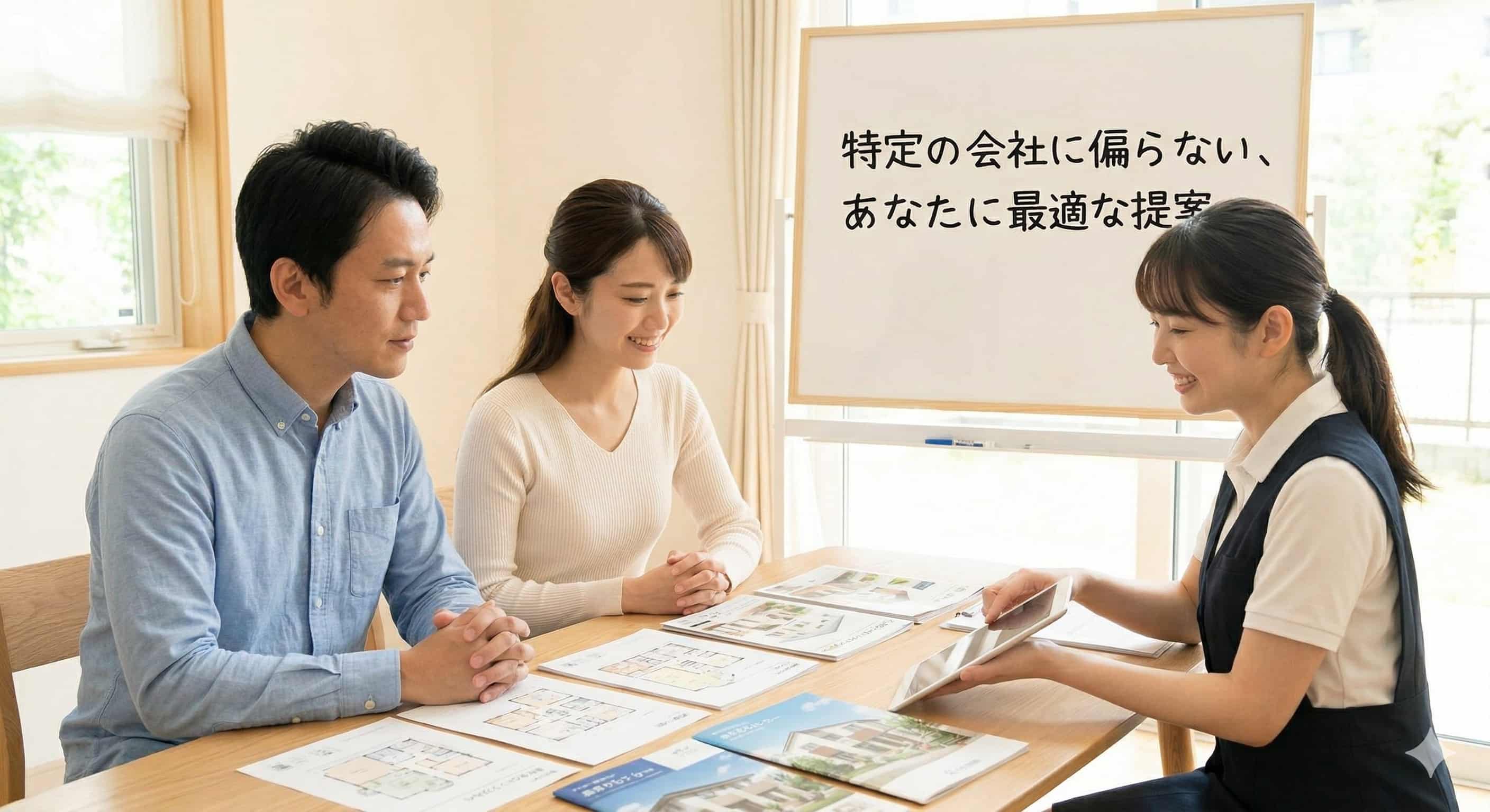 スタッフが特定の会社を勧めるのではなく、両方のメリット・デメリットを中立的に説明しているイメージ画